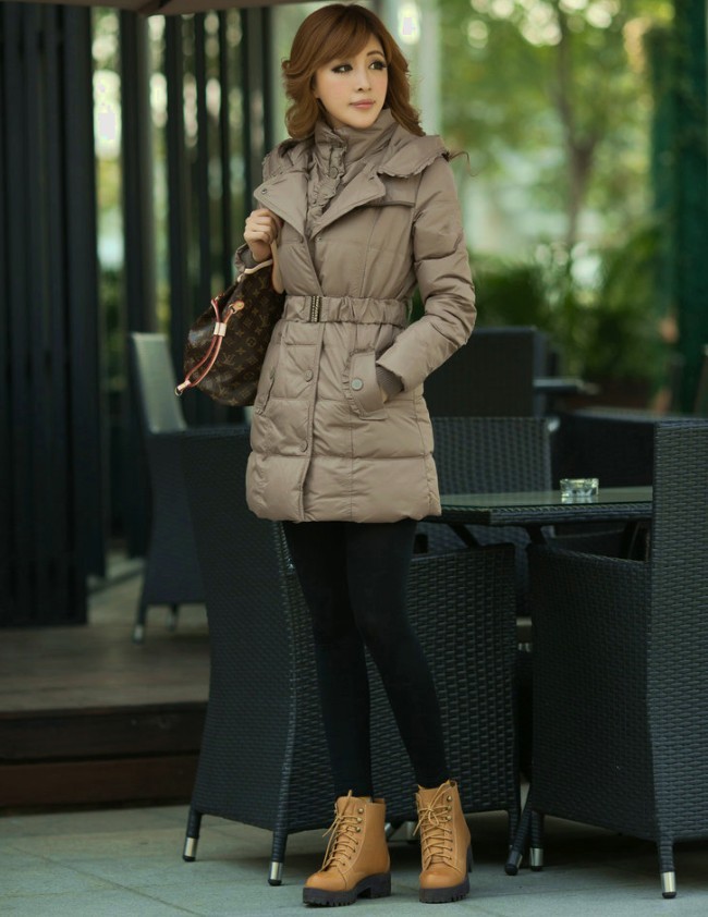 Fashion ladies' long sleeve down jacket with belt , High quality white down solid winter overcoat free shipping XL 2XL 3XL 4XL
