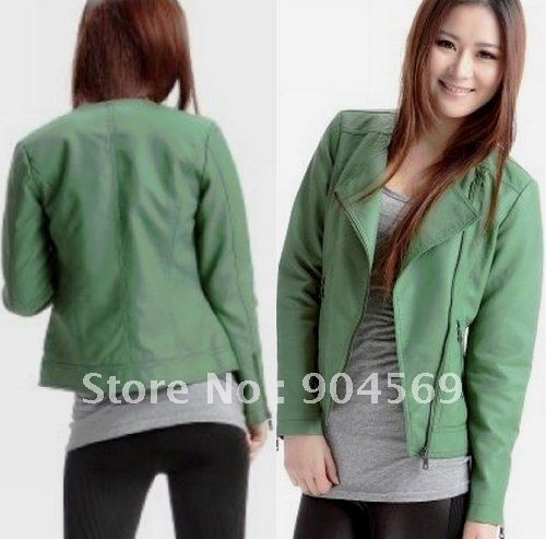 Fashion Ladies short Style washable Leather jacket coat green PU Leather jackets coats Plus Size high quality free shipping!