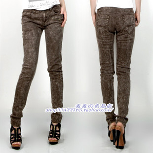 Fashion ladies snowflake poster paragraph brown sand skinny pants cool woman graphic leggings cigarettes  tights
