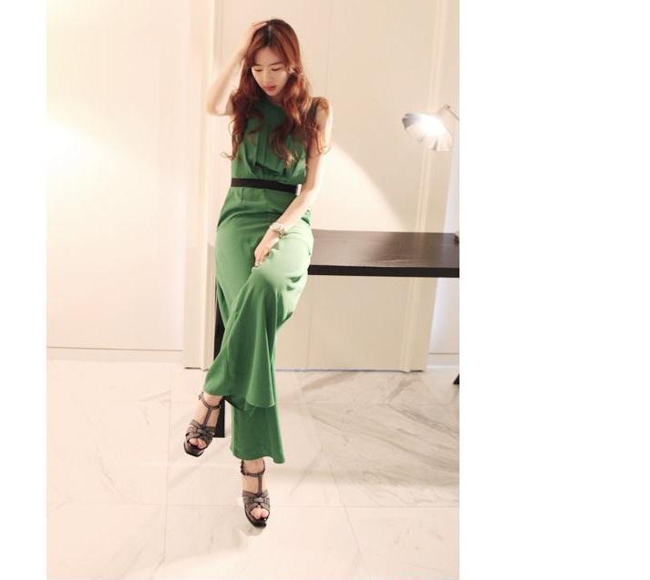 fashion ladies temperament drape sleeveless body well-fitting chiffon contrast color wide-leg jumpsuit free shipping1917465xz