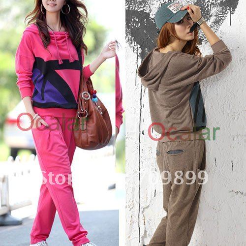 Fashion Lady Korea Sports style Suit  Hoodie Jacket Warm Shirt Tops Overcoat + Pants Trousers Vogue loose Sport Suit E0441