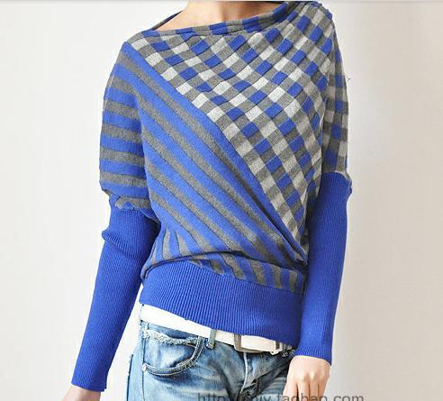 Fashion lady loose bats sweater,women  Pullovers sweater long sleeve stripe