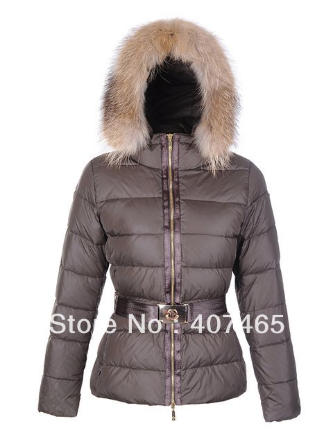 Fashion Lady's Winter natural fur Hooded metallic clap Belted Quilt Nantes 100% goose down feather jackets coat,Blue,Gold,0-4
