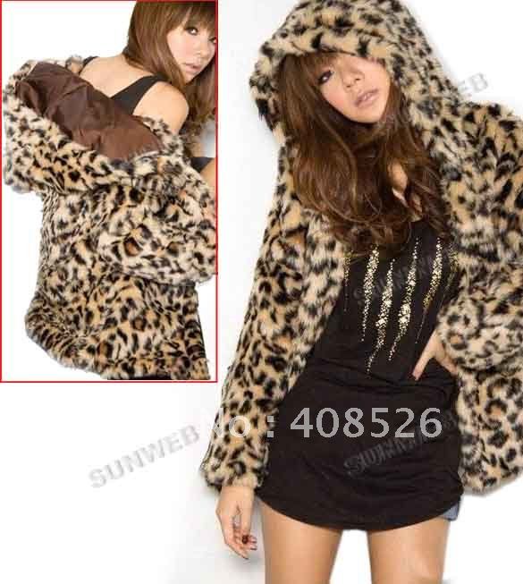 fashion lady thicking Leopard Hoodies Faux fur coat Outerwear free shipping hot sale free shipping 6314