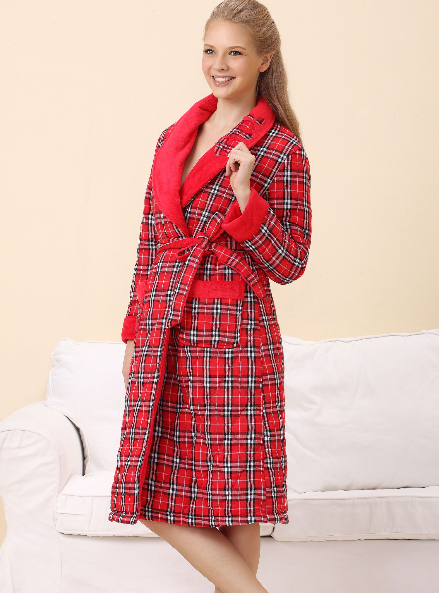 Fashion Lady underwear women's winter plaid thickening sleepwear cotton-padded robe derlook robed 012011485