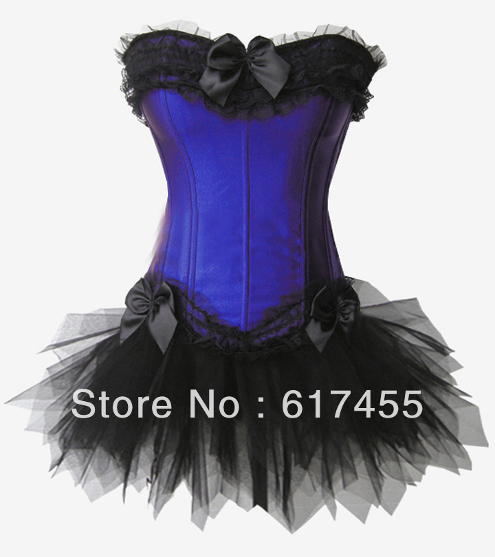 Fashion lady Women intimates sexy lingerie satin with skirt Corset blue 869