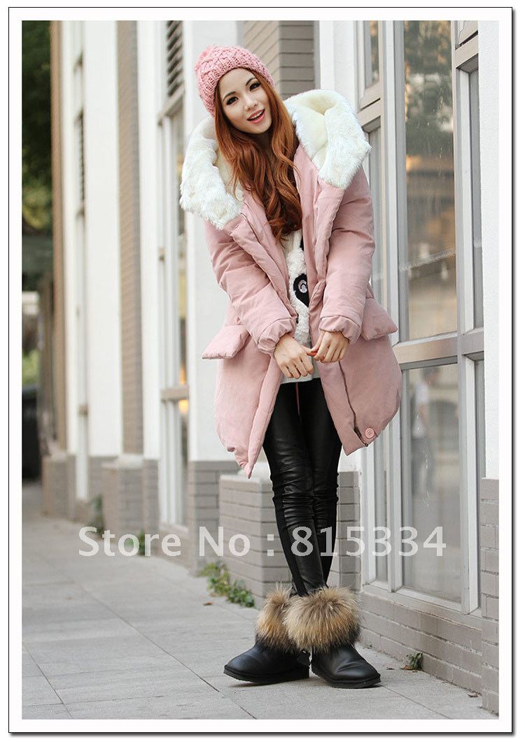 Fashion large fur cap down coat, drawstring bread Down jacket women,Parkas for women free shipping,Pink,powder blue,Chritmas red