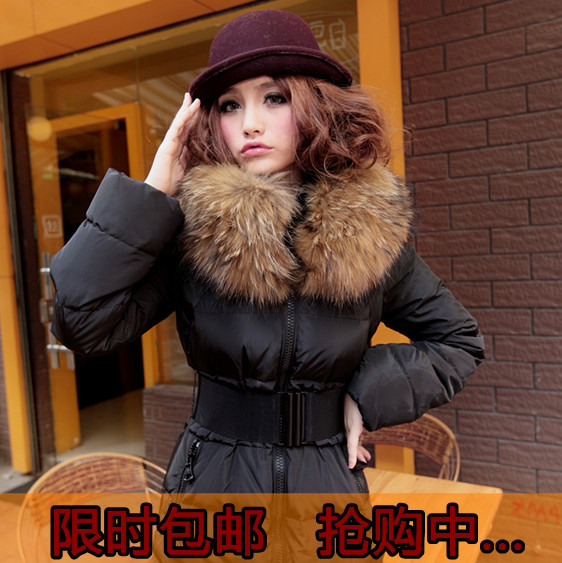 Fashion large raccoon fur down coat female medium-long down coat female FedEx free shipping