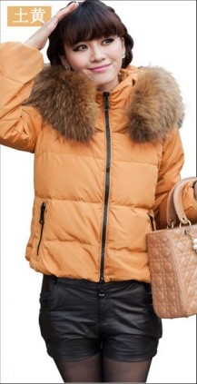 Fashion large raccoon fur down coat Women large fur collar ultralarge