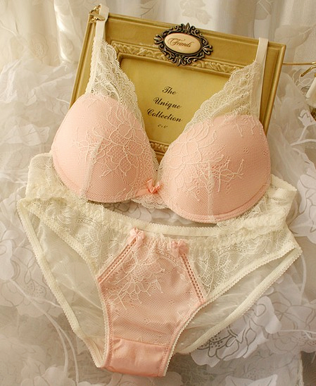 Fashion lasenza . meat pink lace underwear bra set