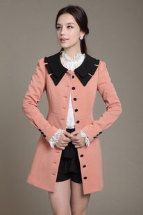 Fashion Latest style Single breasted Flashed collar Slim Long women's coat Free shipping / 2 color
