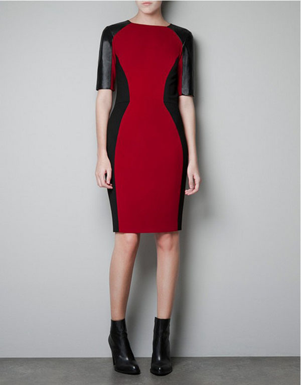 Fashion Leather Bodycon Colorblock Dress For Women With High Quality