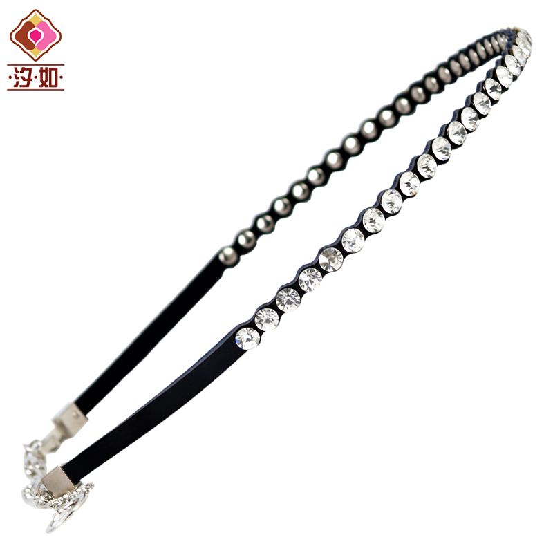 Fashion leather metal belly chain all-match rhinestone decoration genuine leather sweater thin belt black