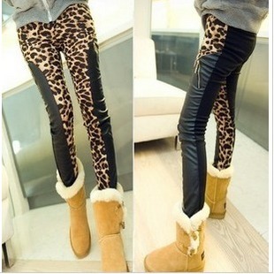 fashion leopard print faux leather women's autumn pants legging