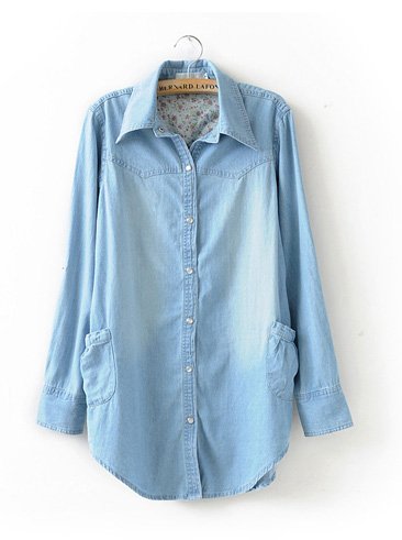 Fashion light blue long sleeves jeans- shirt denim shirt