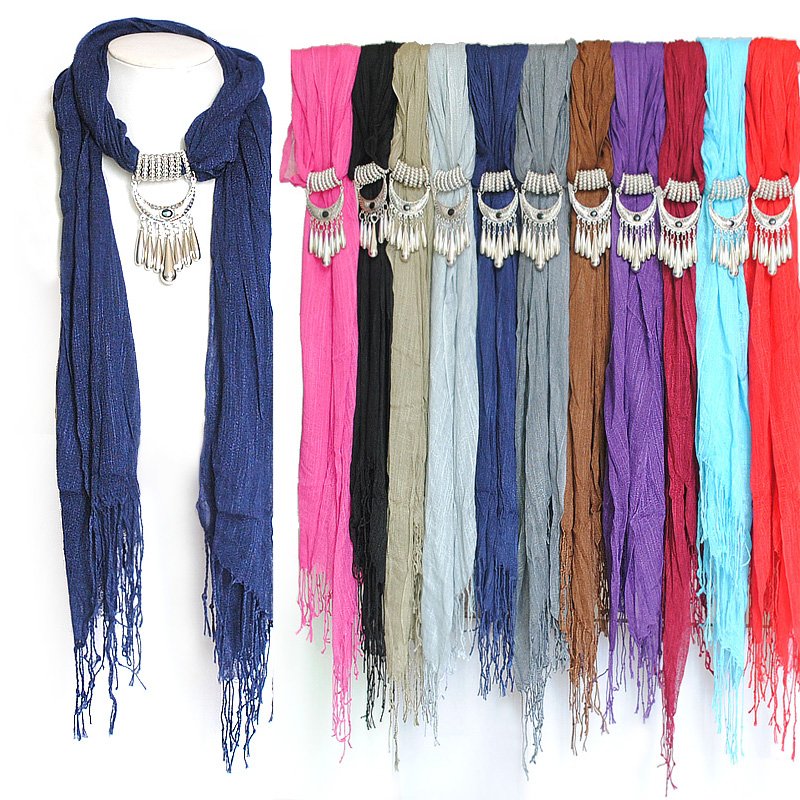 Fashion Linen Scarf Beautiful Lady Jewelry Pendant Scarf Necklace Mixed Colors Free Shipping