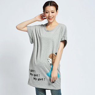 Fashion little girl 100% cotton maternity t-shirt long design short-sleeve top 23042