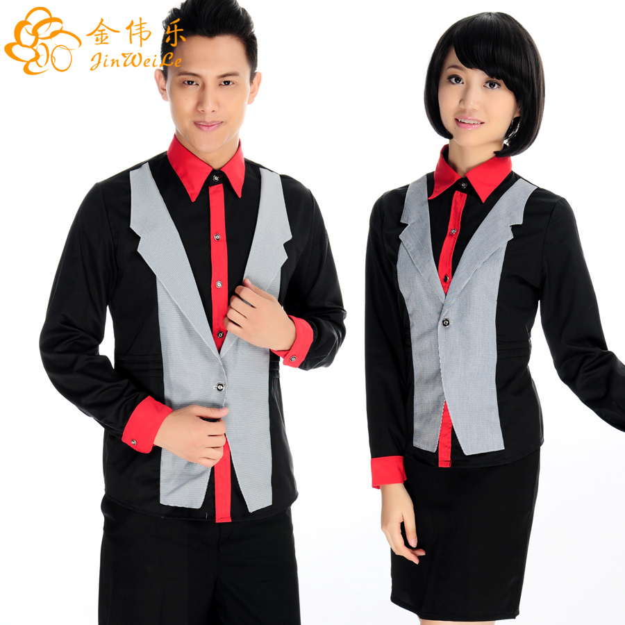 Fashion long sleeve fancy hotel receptionist workwear uniform shirt