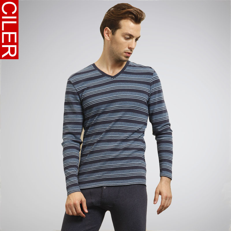 Fashion long velvet cotton male thermal underwear V-neck cotton sweater long johns long johns twinset plus size stripe