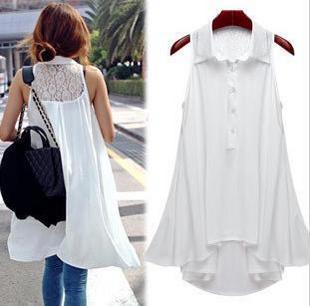 fashion loose expansion bottom lace cutout medium-long elegant sleeveless shirt