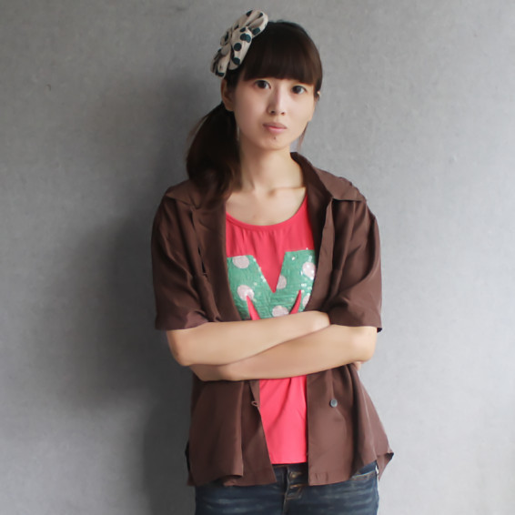 Fashion loose s o silk coffee classic double pocket short-sleeve cardigan shirt