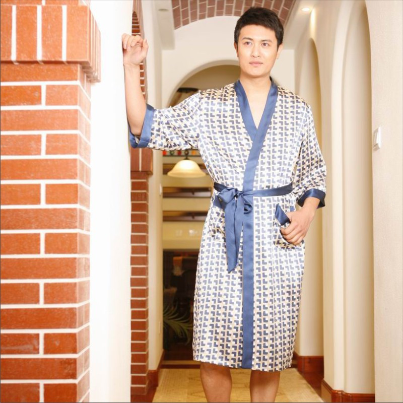 Fashion lounge plaid cotton series high quality male robe fashion autumn men's clothing