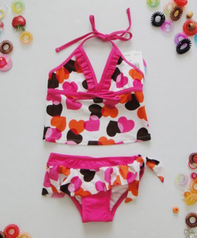 Fashion love pattern girl female child princess dress child split swimwear hot spring swimsuit