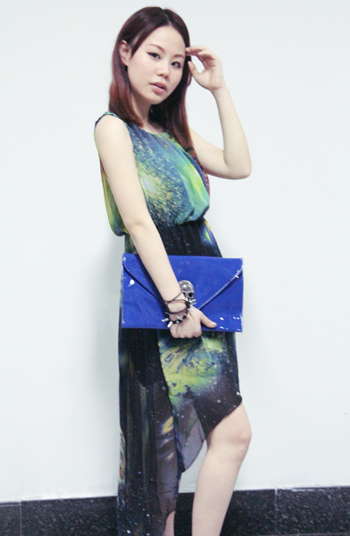 Fashion low-high sleeveless chiffon one-piece dress full dress