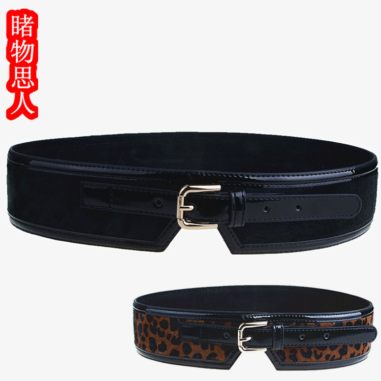 Fashion luxurious women's strap genuine leather ladies wide belt decoration belt leopard print horsehair cummerbund
