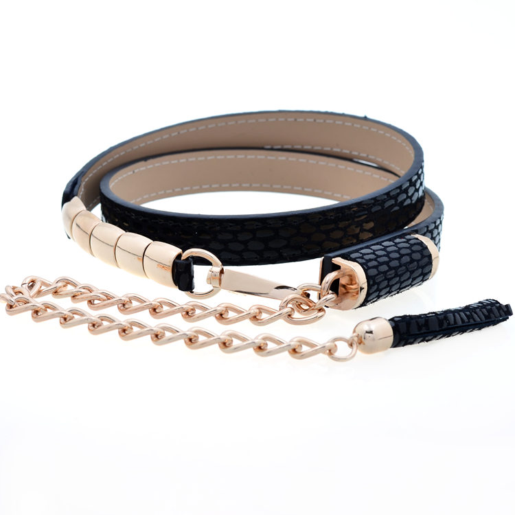 Fashion luxury metal women's belly chain genuine leather thin belt decoration all-match strap Women