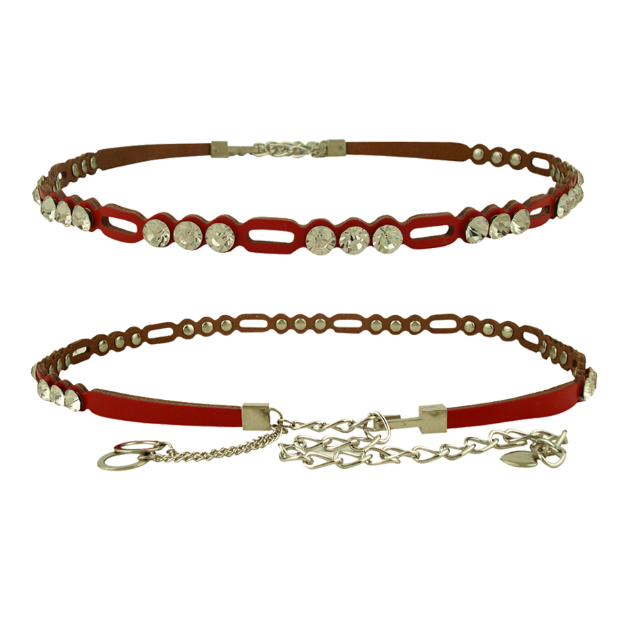 Fashion luxury rhinestone genuine leather cutout women's belly chain female decoration belt