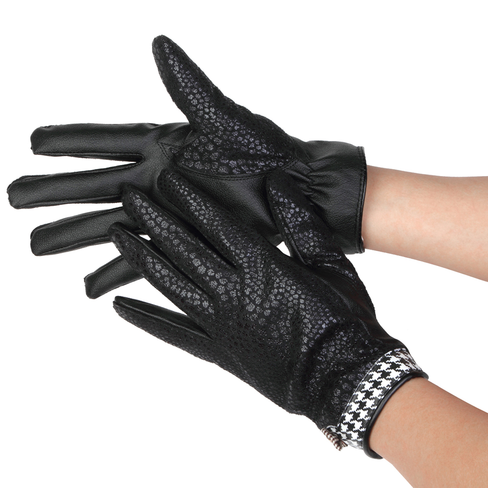 Fashion male Women flock printing leather gloves autumn and winter ultrafine thermal lovers general gloves