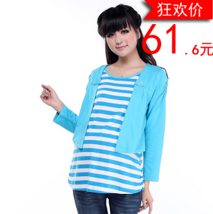 Fashion maternity autumn top maternity t-shirt faux two piece autumn and winter stripe casual maternity clothing y1258
