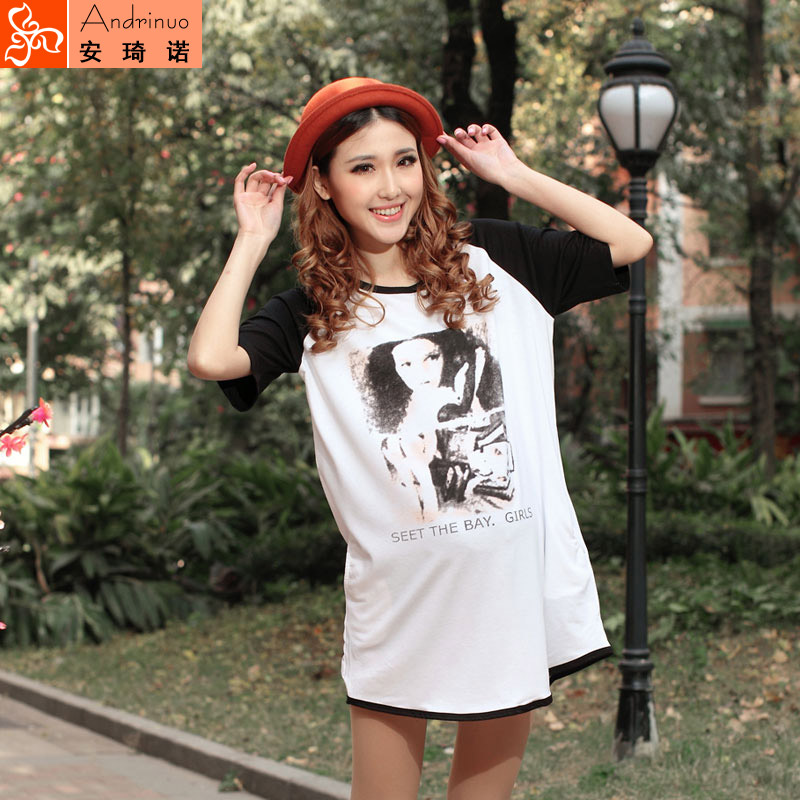 Fashion maternity clothing 100% cotton portrait maternity t-shirt loose short sleeve length maternity top