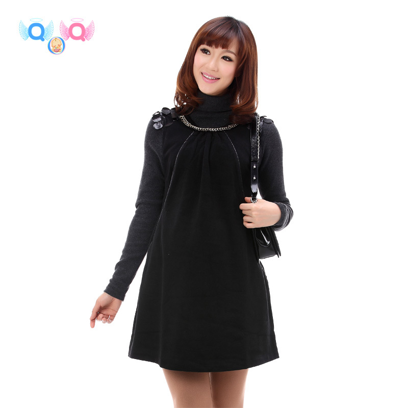 Fashion maternity clothing autumn and winter maternity dress tank dress black one-piece dress noble banquet dress