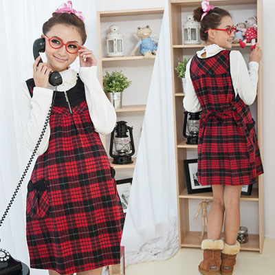 Fashion maternity clothing autumn plaid lace thickening woolen maternity dress one-piece dress