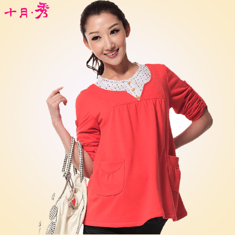 Fashion maternity clothing maternity top red 100% gentlewomen cotton top 8001