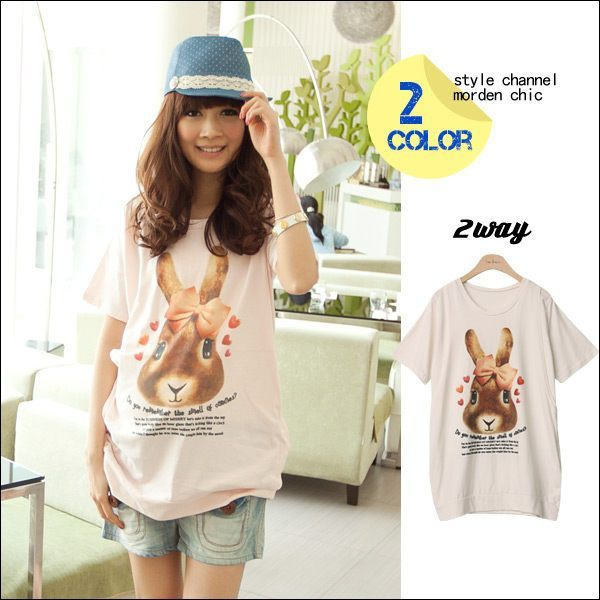 Fashion maternity clothing nursing clothing long design maternity short-sleeve rabbit t-shirt 20312