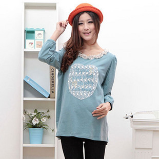 Fashion maternity clothing spring and autumn maternity top laciness long-sleeve T-shirt maternity long-sleeve loose top