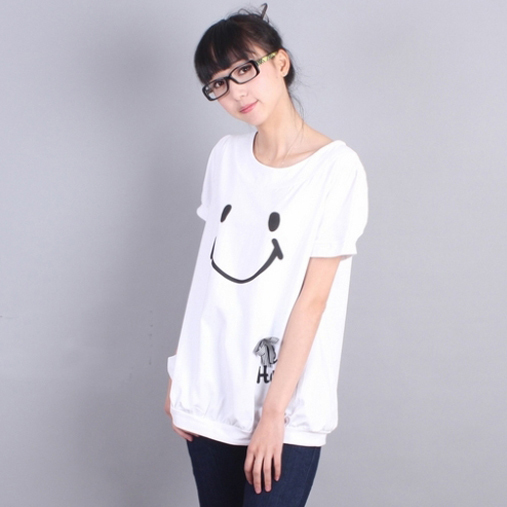 Fashion maternity clothing summer butterfly smiley pattern 100% cotton maternity t-shirt short-sleeve top
