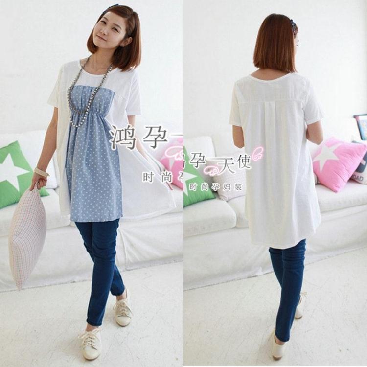 Fashion maternity clothing summer maternity dress maternity one-piece dress short-sleeve T-shirt polka dot top
