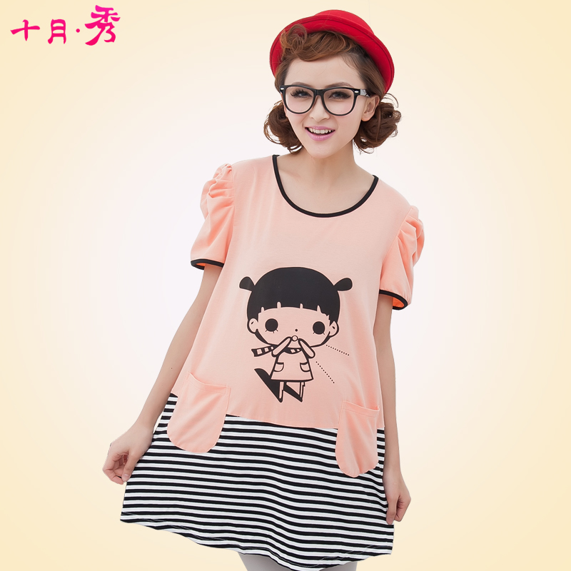 Fashion maternity clothing summer maternity t-shirt maternity top 100% cotton cute top 9100