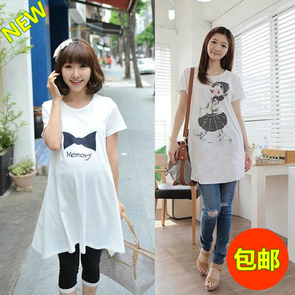 Fashion maternity top summer o-neck short-sleeve loose maternity t-shirt elastic long design