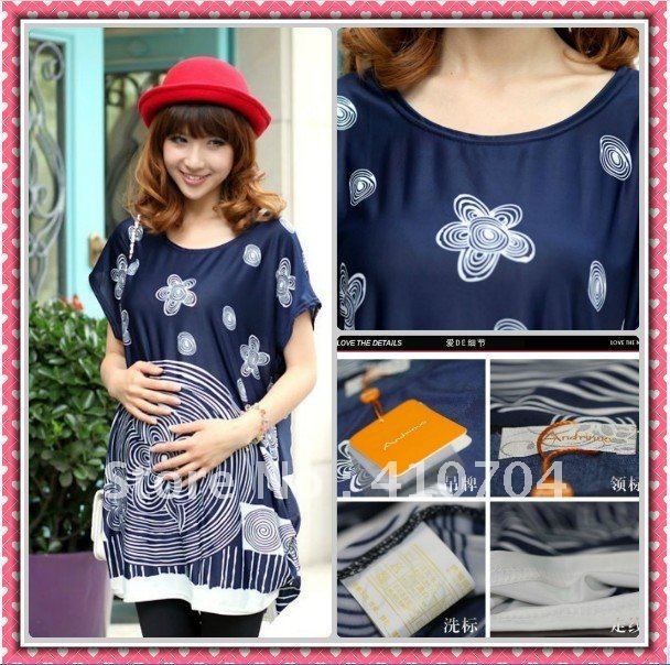 fashion maternity wear clothing summer T-shirt dress for Pregnant women Tees dark blue
