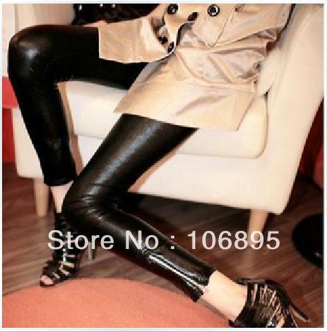 Fashion matt faux leather side zipper legging ankle length trousers pants thin female
