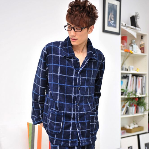 fashion Men plaid coral fleece sleep set sleepwear