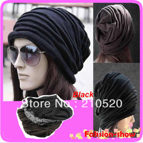 Fashion Men Women Unisex Wrinkled Stretchy Layers Circle Fall Winter Knit Beanie Hat Cap Free Shipping