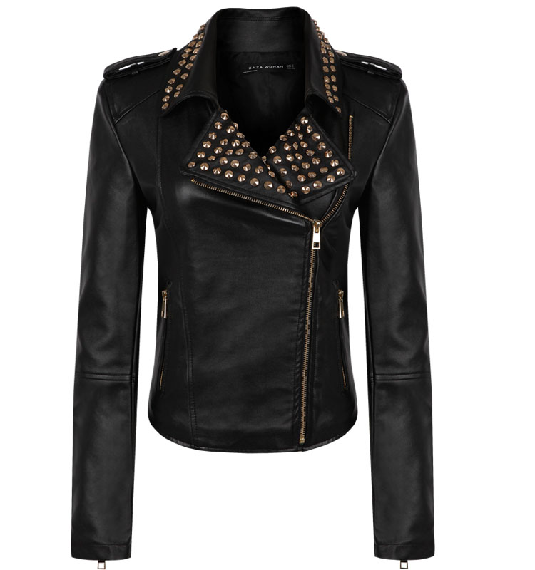 Fashion metal rivet leather jacket personalized leather clothing punk autumn outerwear