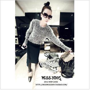 Fashion miss ying - grey flower pullover sweater top women's w539 free shipping