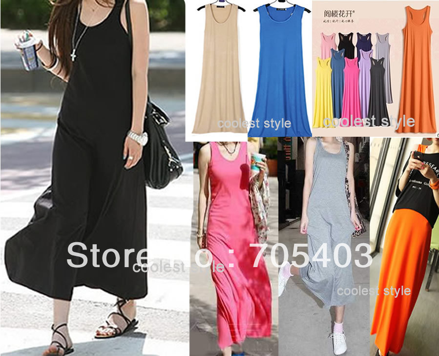 fashion modal cotton long dresses elastic vests beach women casual dress